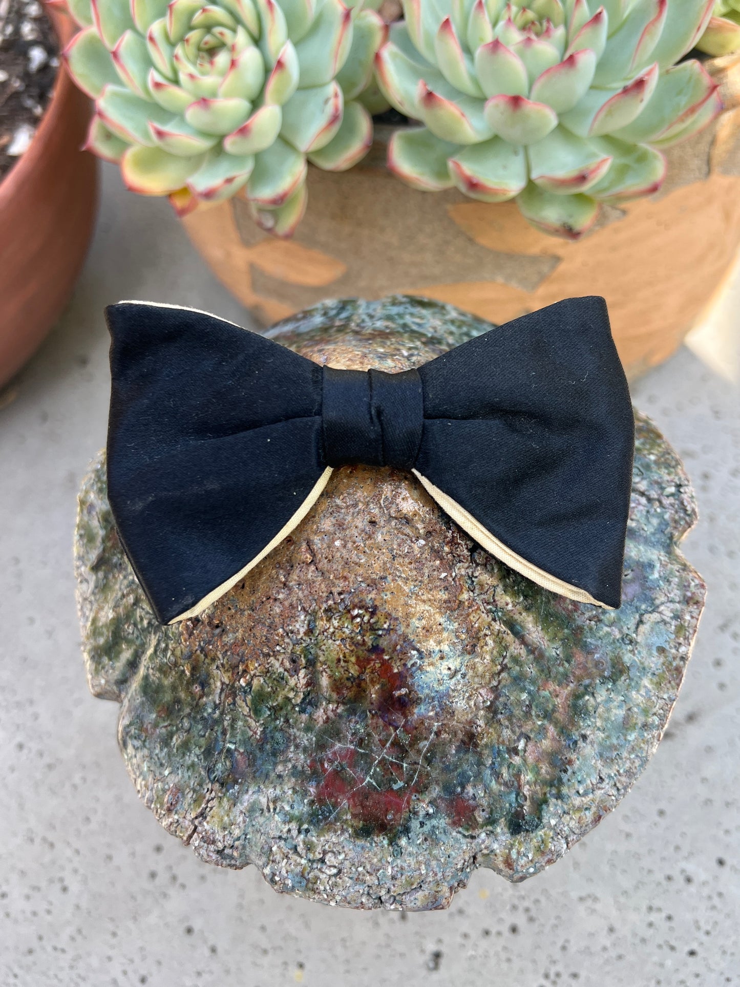 Vintage Black Silk Clip On Bow Tie