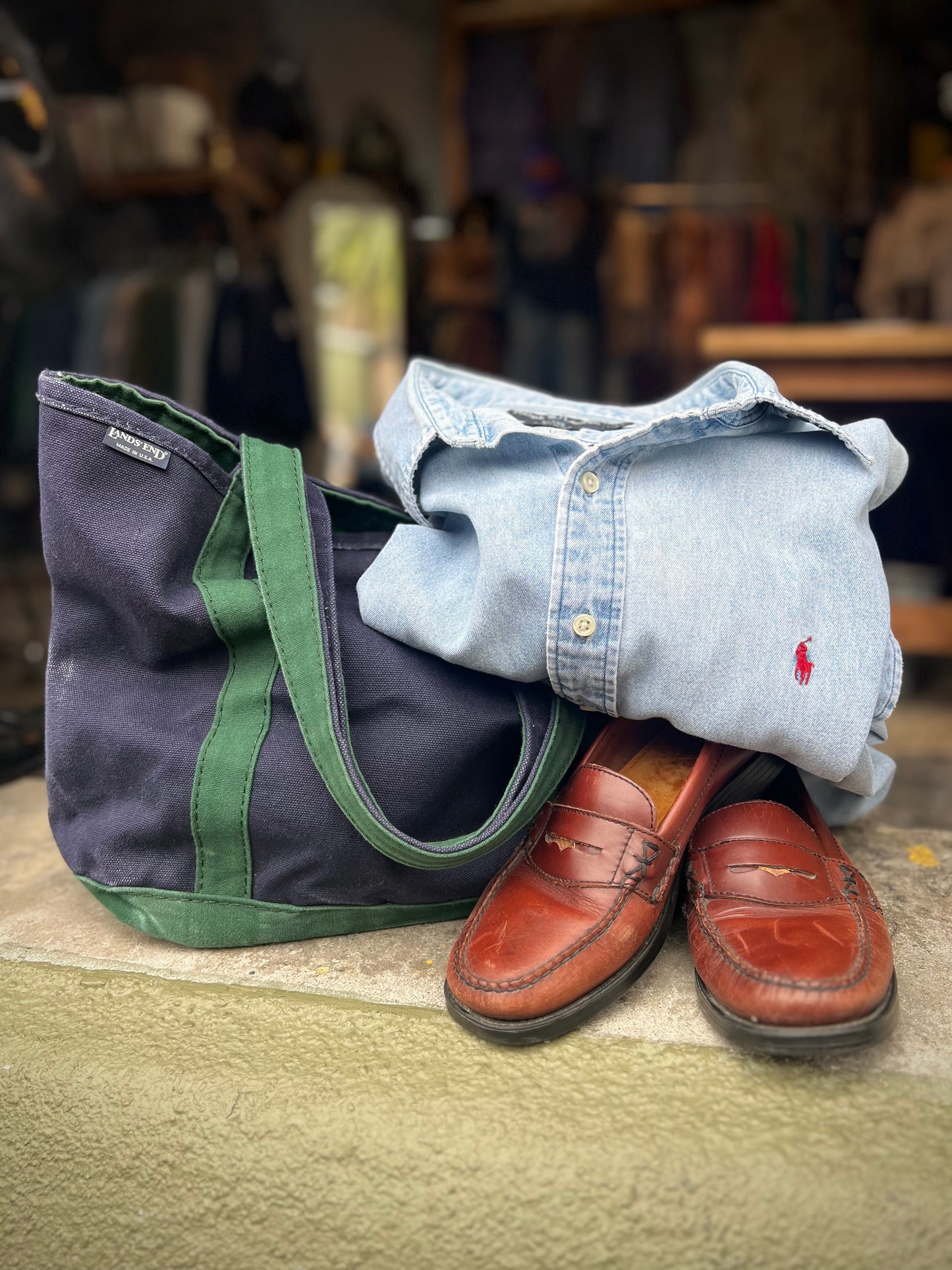 Vintage Lands End Canvas Zip Top Tote
