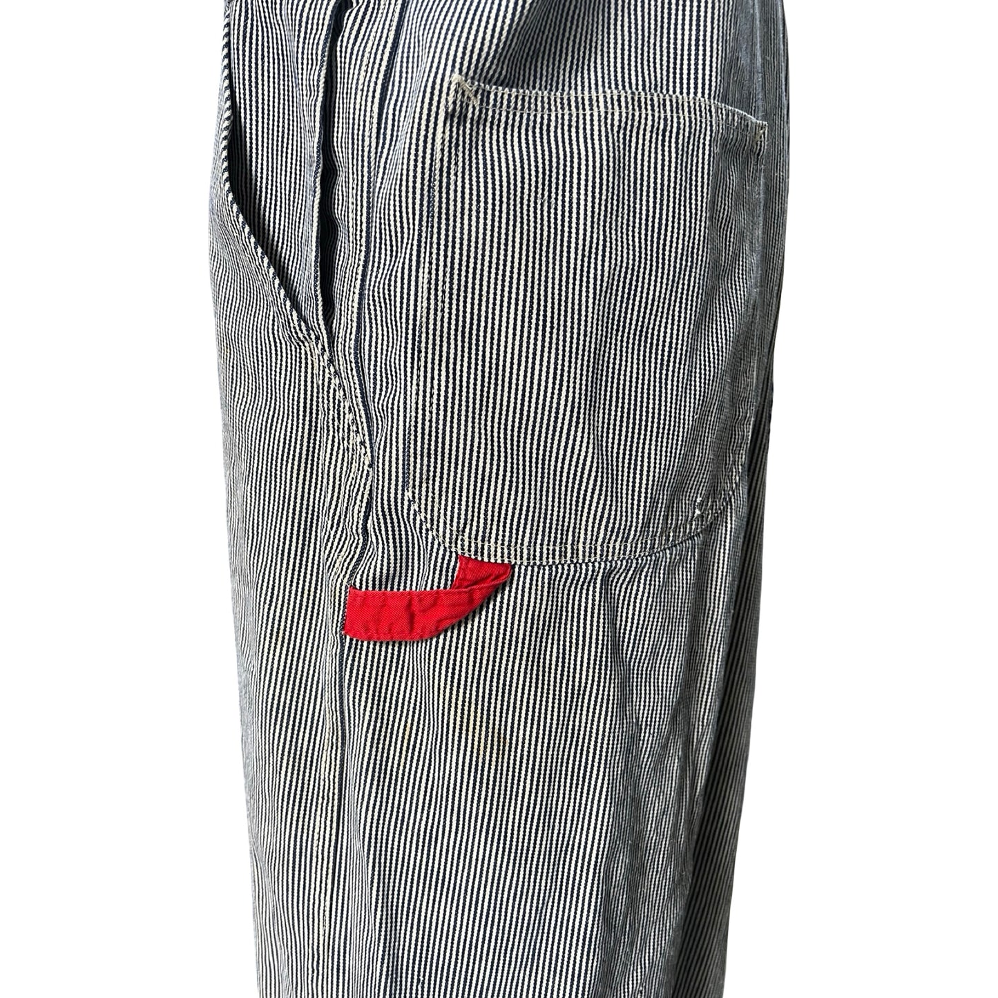 Rare Vintage 1950’s GWG Railroad Stripe Zip Front Distressed Overalls XL