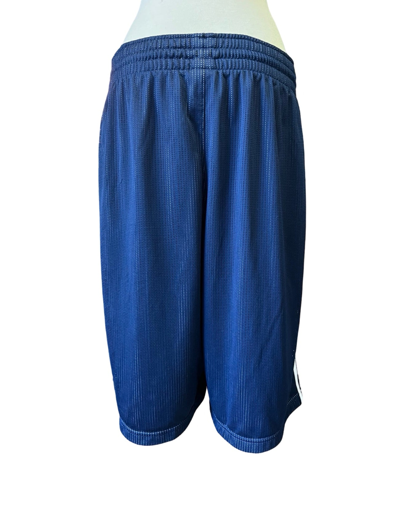 Early 2000’s Adidas Basketball Shorts Navy Stripe Front Logo Pockets Drawstring Mens L