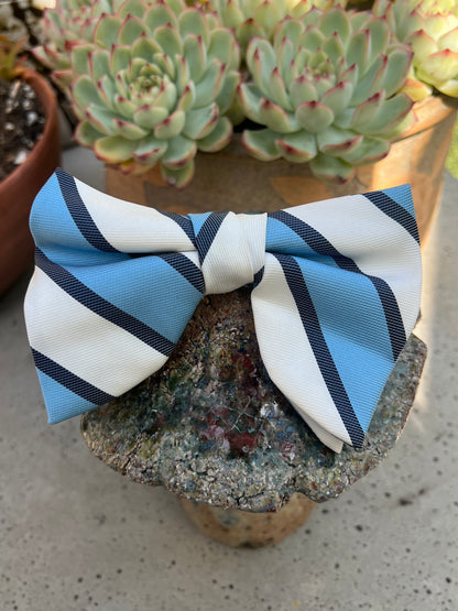 Vintage Blue Stripe Clip On Bow Tie