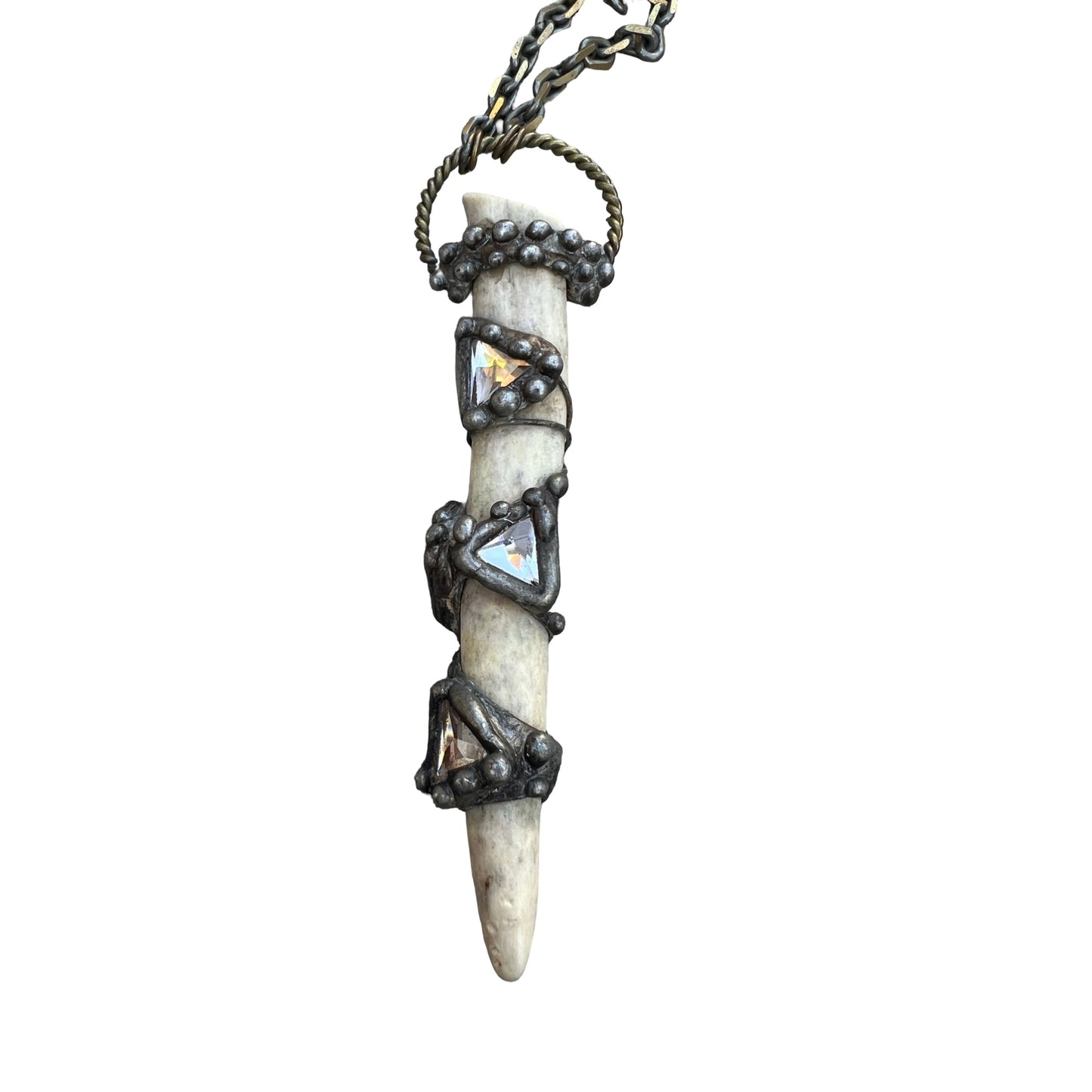 RARE Signed Mikal Winn 2014 Crystal Antler Brutalist Statement Necklace