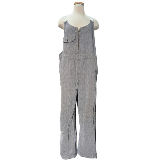 Rare Vintage 1950’s GWG Railroad Stripe Zip Front Distressed Overalls XL