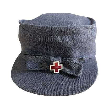Rare Vintage WWII Amercian Red Cross Winter Wool Nurse Pillbox Hat