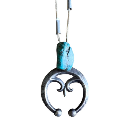 Huge 3.5” Vintage Navajo
Sandcast Sterling Silver & Turquoise Naja Pendant 47g