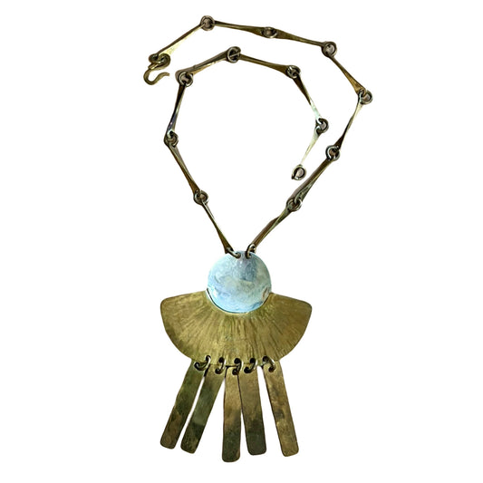 Vintage 1986 Signed Joseph Boris Modernist Brass & Silver Statement Necklace