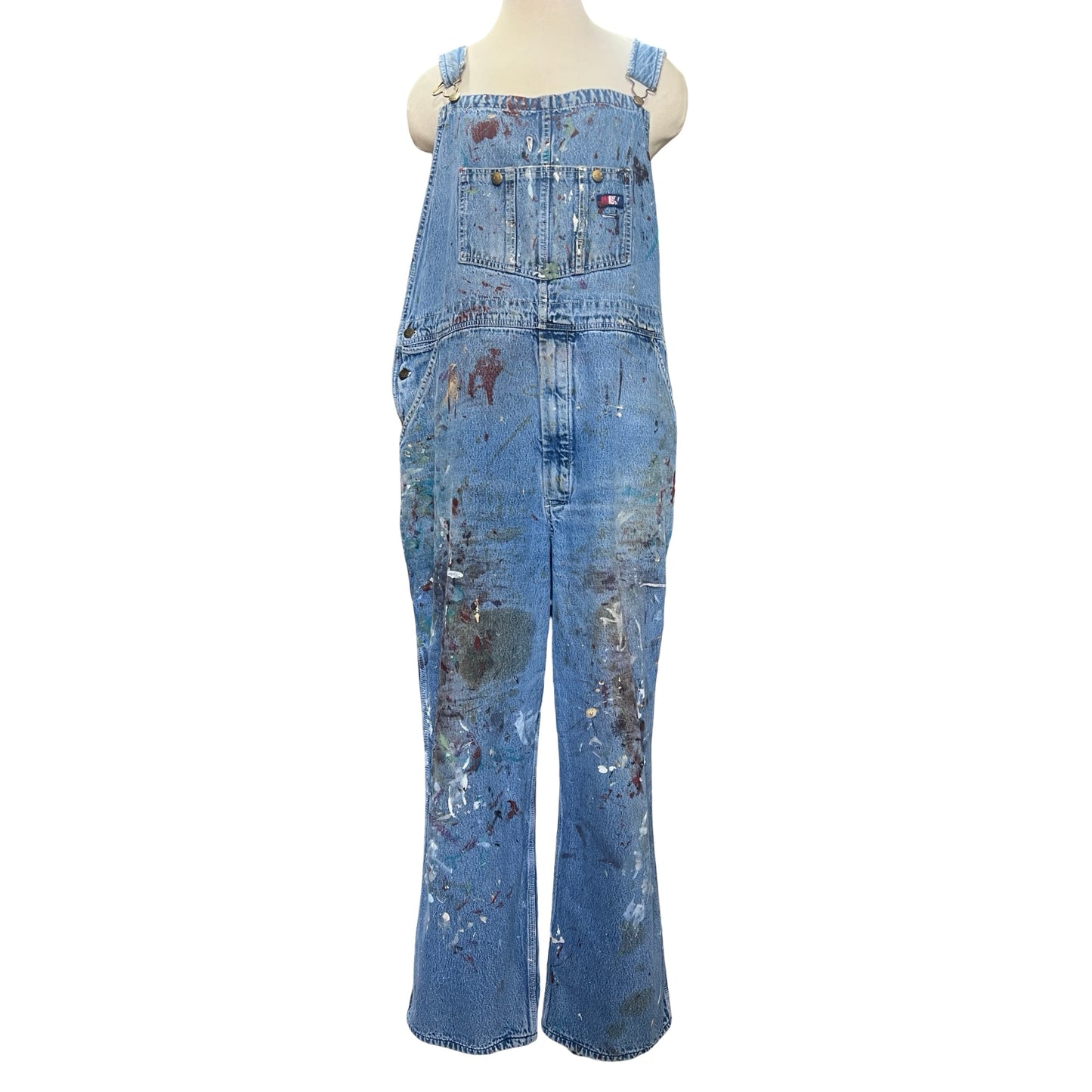 Vintage USA Works One Of A Kind Flannel Lined Distressed Painted Oversized Overalls