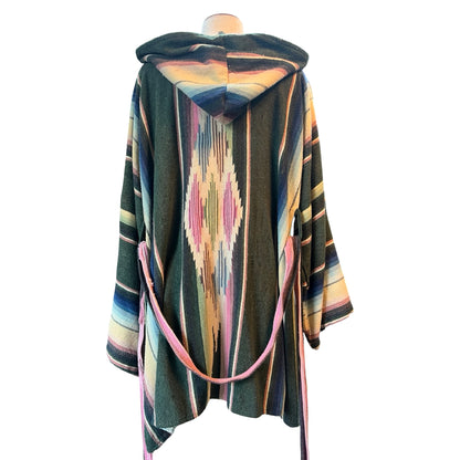One-of-a-kind Handmade Vintage Serape Belted Hooded Surf Robe