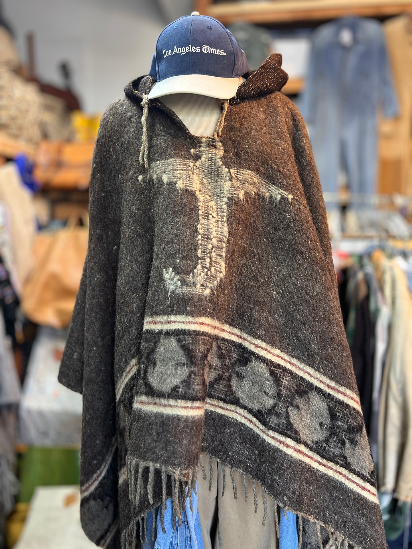 Rare Vintage 1960’s Guatemalan Quetzal Bird Handmade Wool Poncho O/S