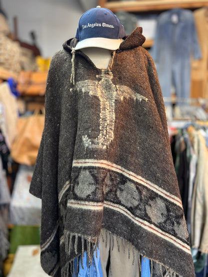 Rare Vintage 1960’s Guatemalan Quetzal Bird Handmade Wool Poncho O/S