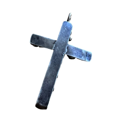 Vintage Navajo Turquoise & Sterling a Brutalist Cross Pendant