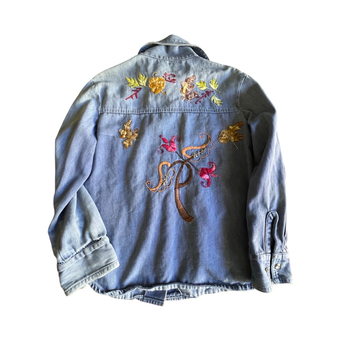 Vintage Rare 70’s KMart Hippie Denim Embroidered Metal Snap Front Shirt One Of A Kind Bohemian Treasure!