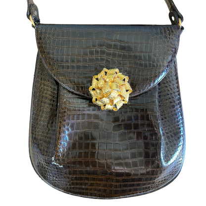 Vintage 1950’s Embossed Patent Leather Purse w/ Gold Brooch Closure