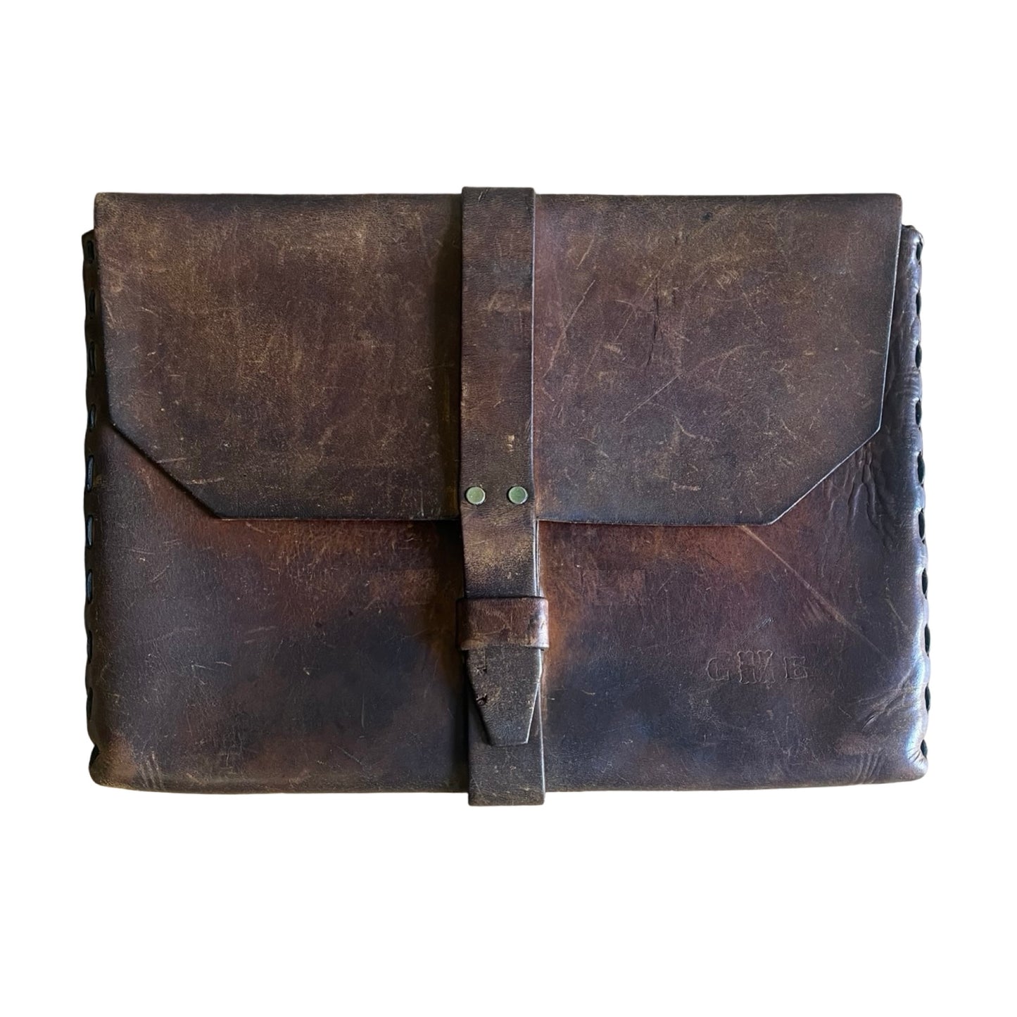 Vintage 70’s Large Handmade Leather Portfolio Briefcase Brass Hardware Beautiful Patina
