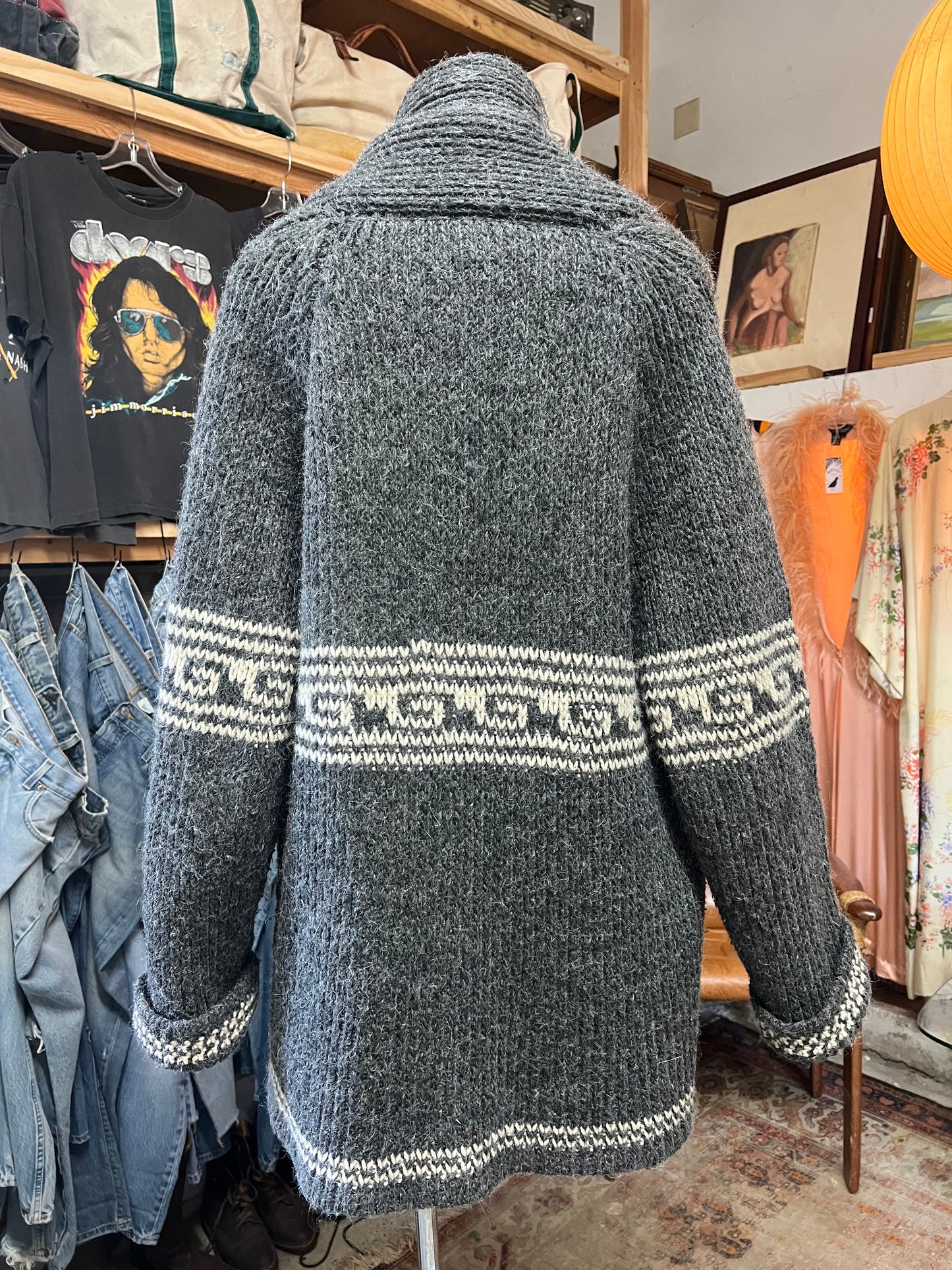 Vintage 1970’s Hand Knit Oversized Cowichan Cardigan XL
