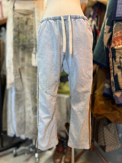 Free City Chambray Denim Drop Crotch Pants Gold Stripe M