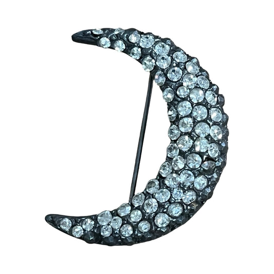 Antique Victorian Crescent Moon Rhinestone Brooch