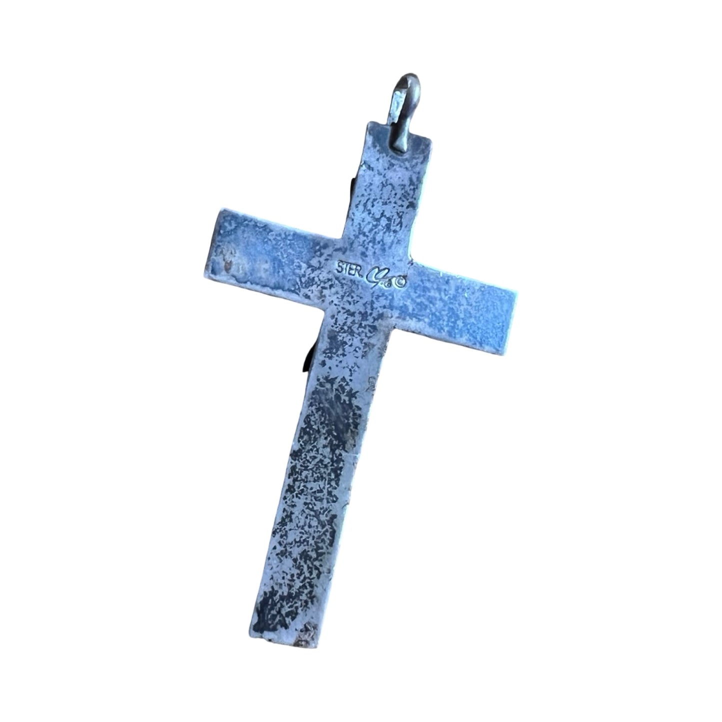 Vintage Navajo Oxidized Sterling Silver & Turquoise Cross Pendant