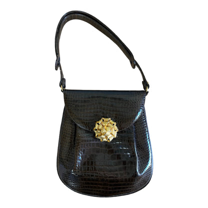 Vintage 1950’s Embossed Patent Leather Purse w/ Gold Brooch Closure