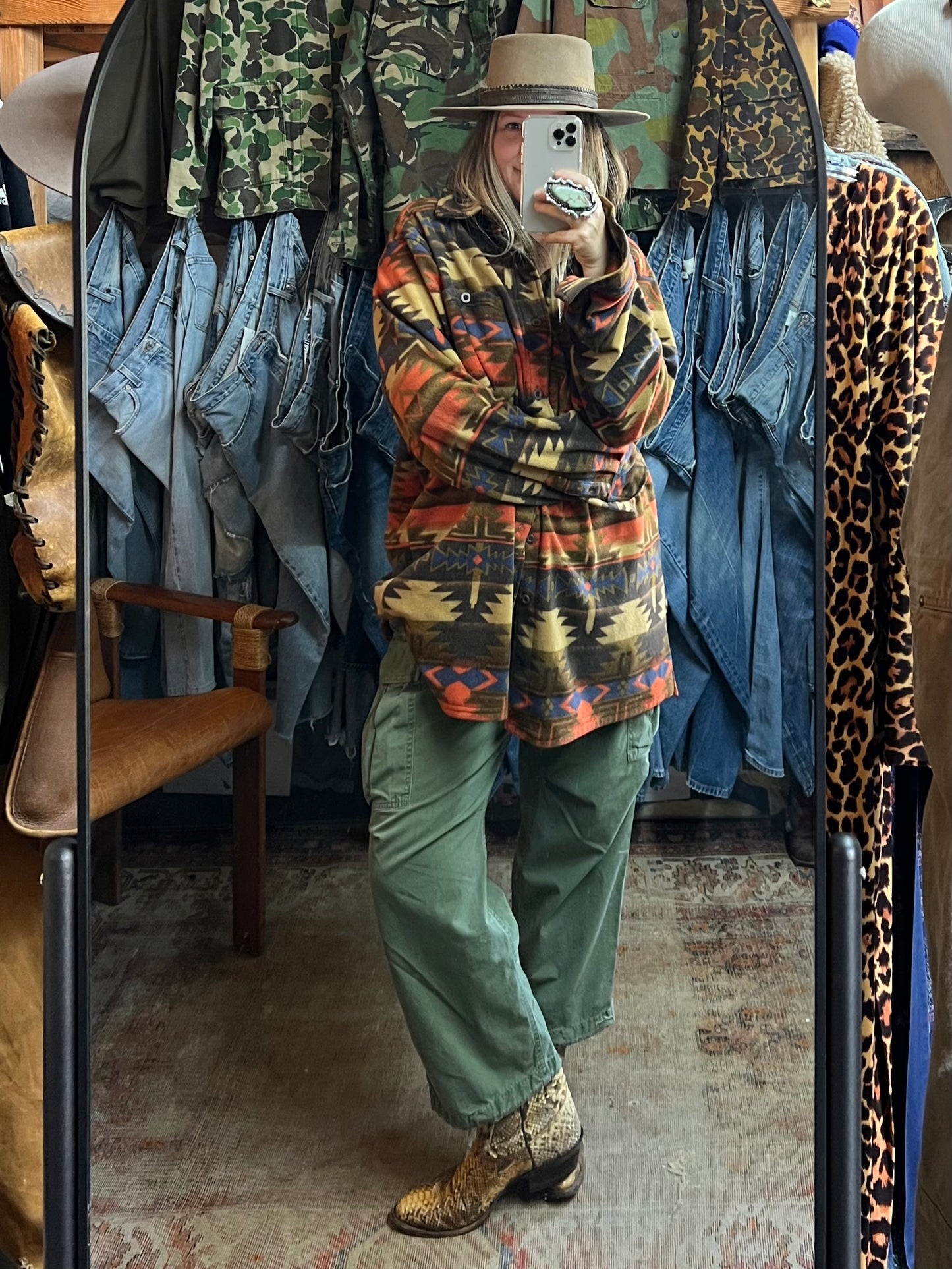 Vintage “King Size” Oversized Aztec Fleece Button Down XXL