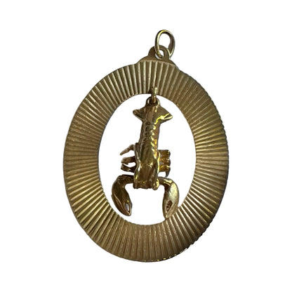 RARE Vintage 14K Articulated Lobster in Engine Turned Frame Pendant