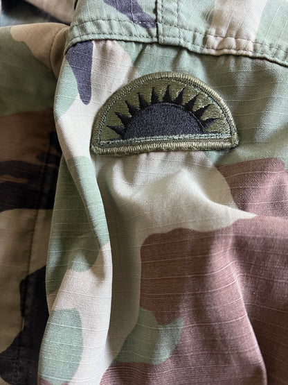 Vintage US Army Camouflage Shirt Jacket Double Elbow Great Fade