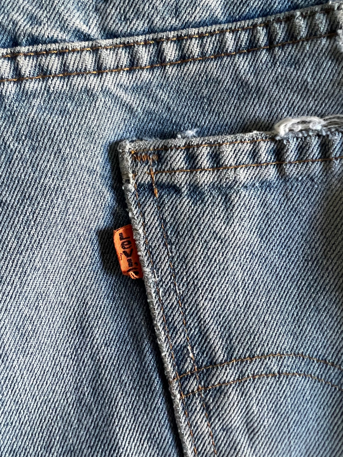 Vintage Distressed Levi’s Orange Tab 517 Flares Made in USA El Paso, TX 36 x 30