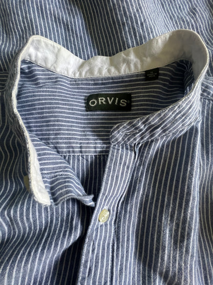 Vintage Orvis Mandarin Collar Striped Oxford XL