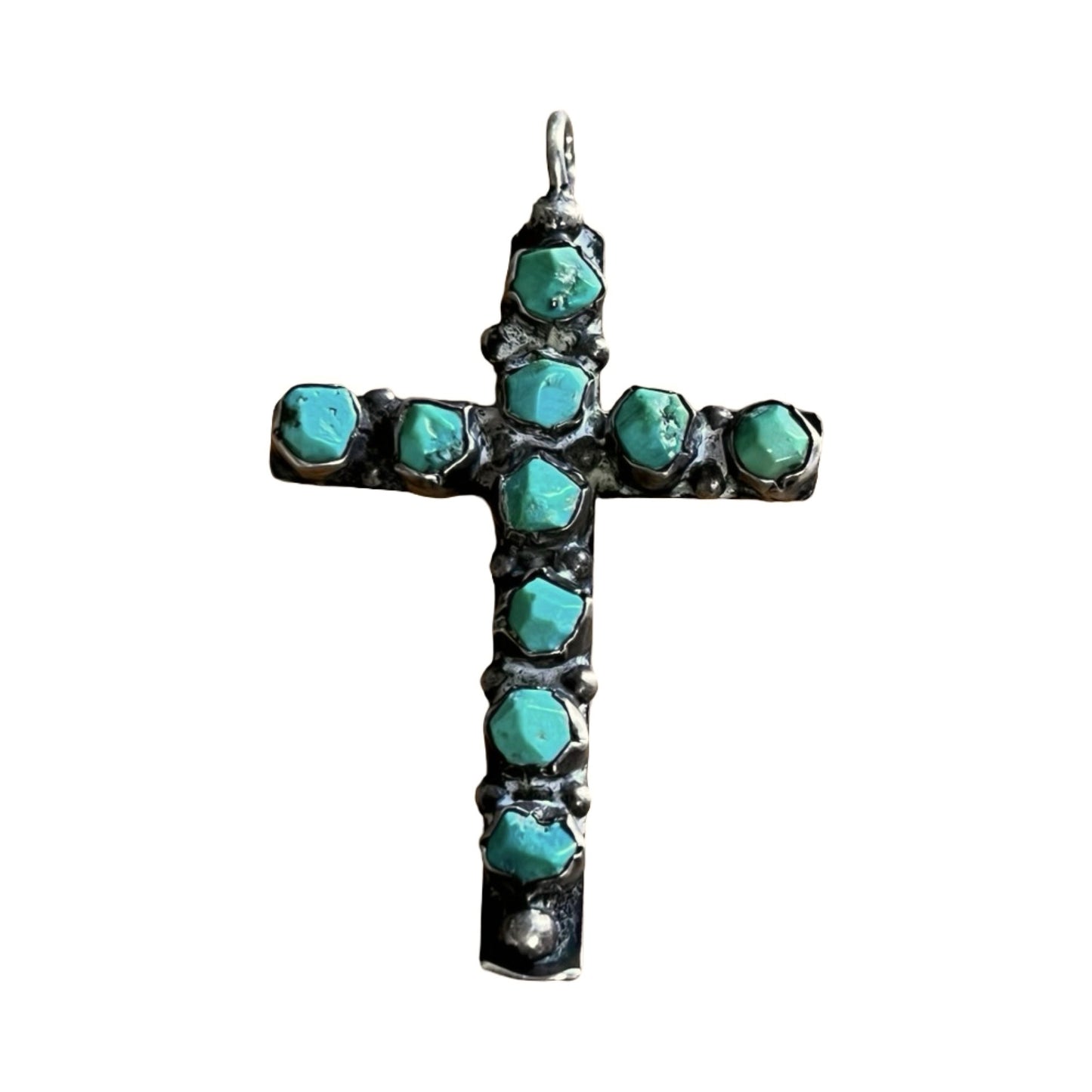 Vintage Navajo Turquoise & Sterling a Brutalist Cross Pendant