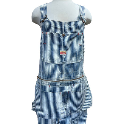 Very Rare Vintage 1940’s/50's Distressed Pay Day Square Bak Union Made Sanforized Sail Cloth Hickory Striped Apron Bib Overalls