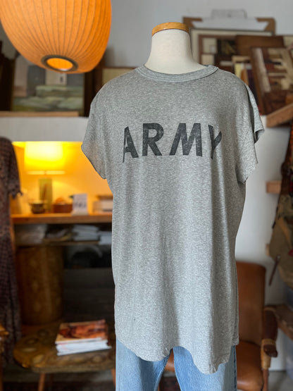 Vintage 80’s Army T-Shirt Cut Off Sleeves Soft Thin XL