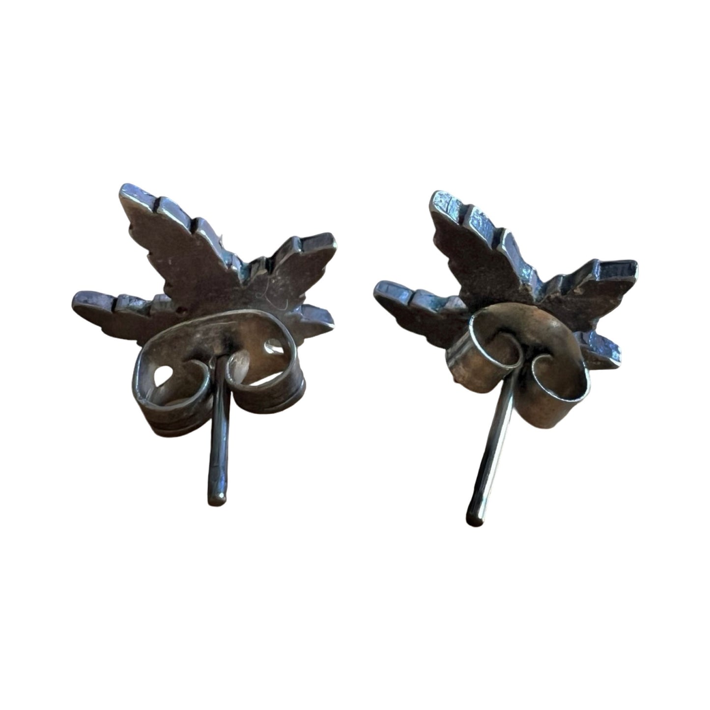 Vintage 70’s Sterling Silver & Turquoise Weed Leaf Studs