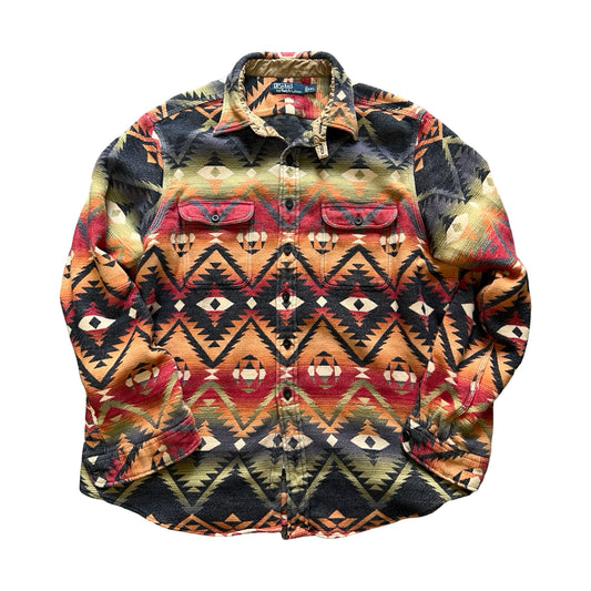 RARE Vintage Polo Ralph Lauren Southwestern Aztec Oversized Tab Collar Heavyweight Flannel XXL