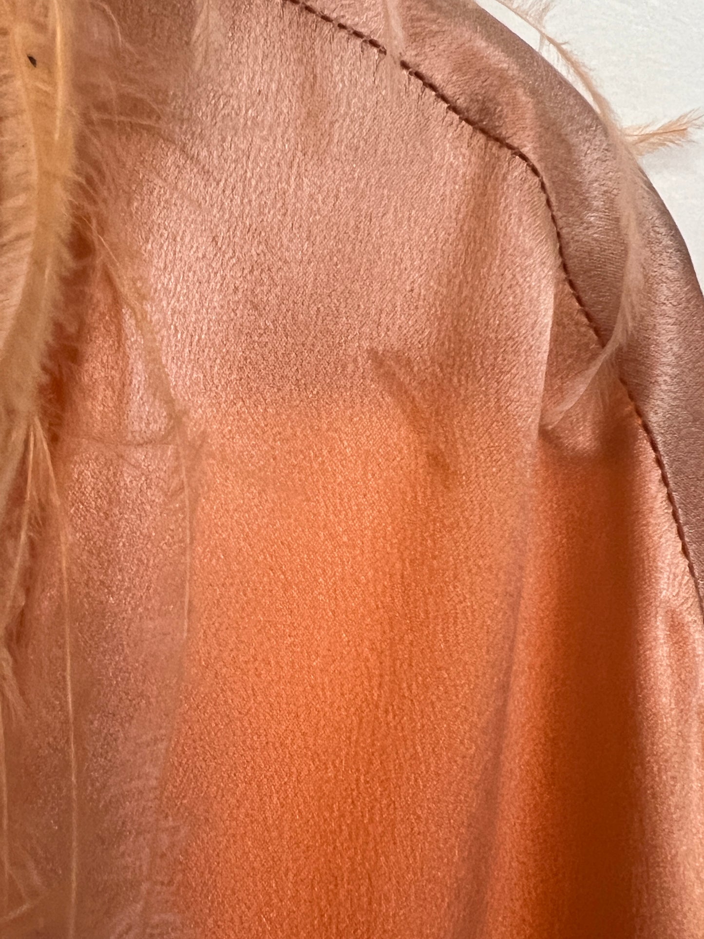 Vintage Silk & Ostrich Feather Trim Peach Silk Robe by The J Peterman Company L