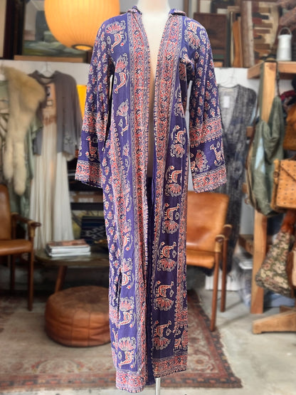 Rare Vintage Batik Peacock Robe w/ Hood Made in India
