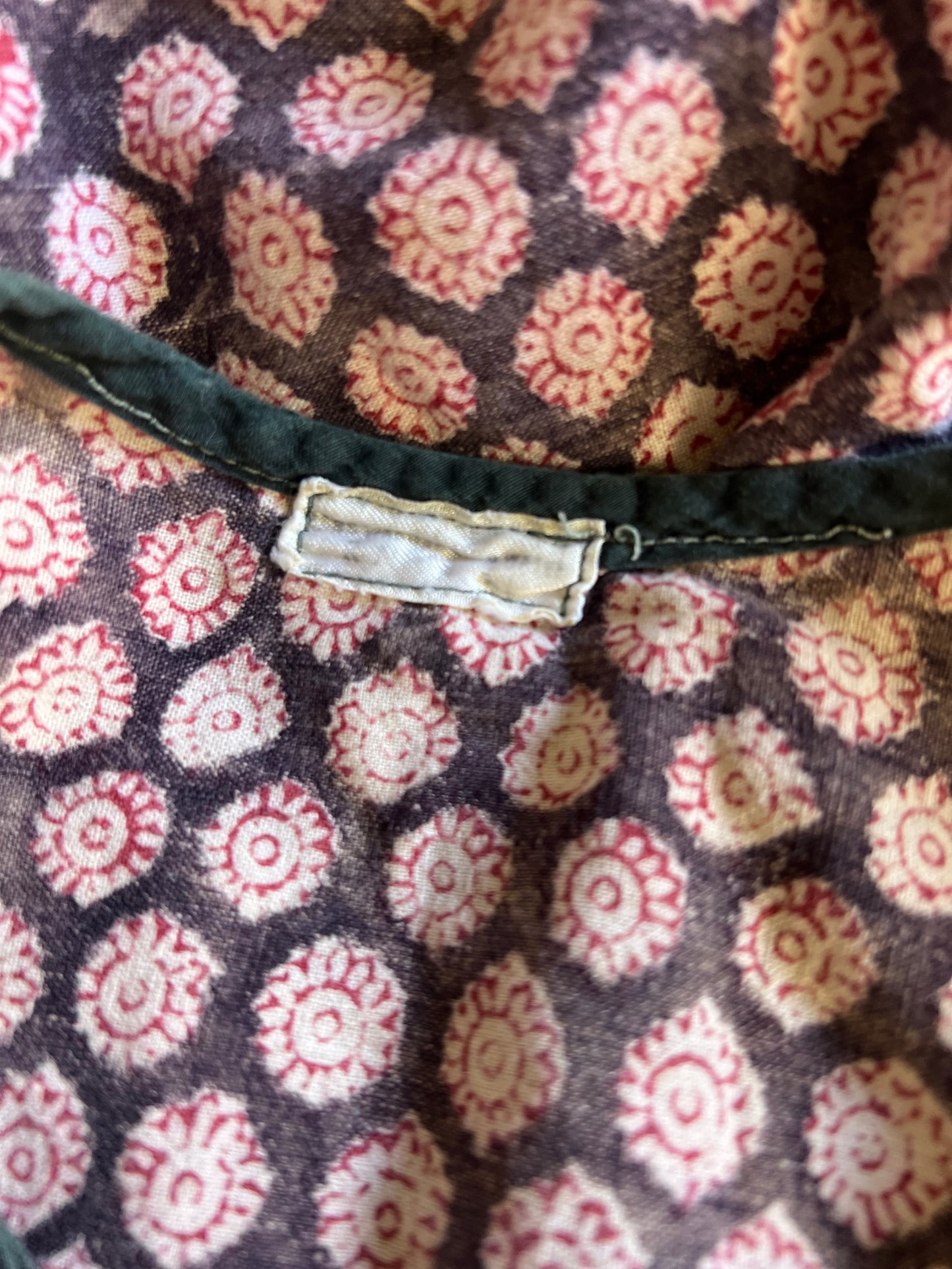 Vintage 70’s India Block Print 3/4 Bell Sleeve Cotton Blouse Rare Colorway S/M