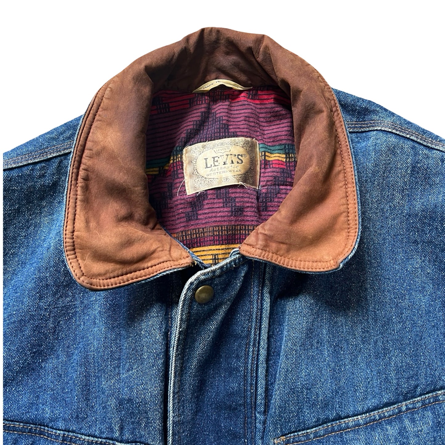 Rare Vintage 80’s Levi’s Denim Aztec Flannel Lined Bomber Jacket L/XL