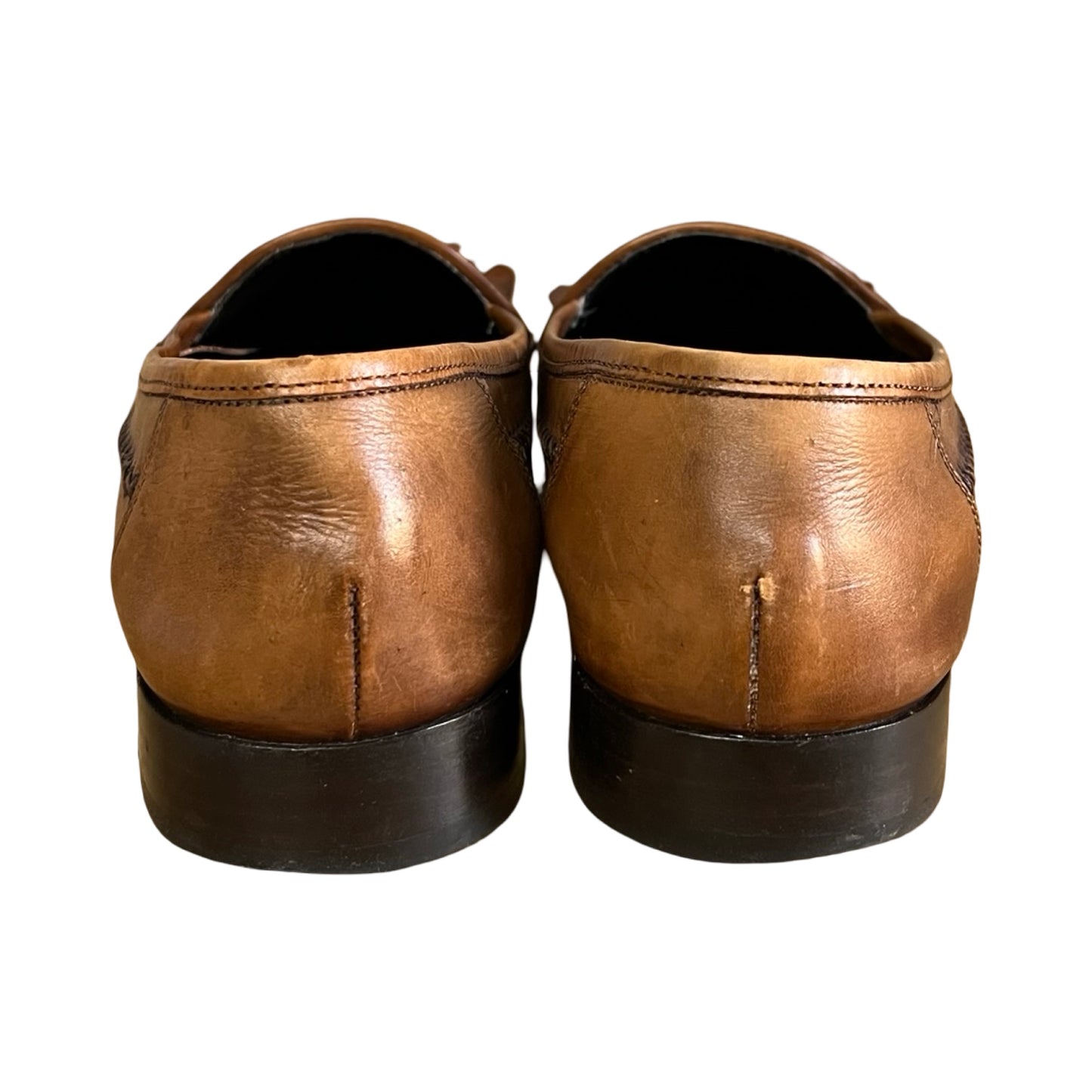 Vintage Bragano Distressed Woven Leather Tassel Loafers Made In Italy Men’s 7.5