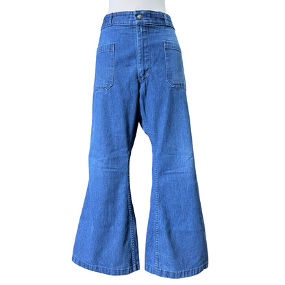 Vintage 1970’s Seafarer Navy Sailor Jeans Cropped 12” Kick Flare Talon Zipper Made In USA 36