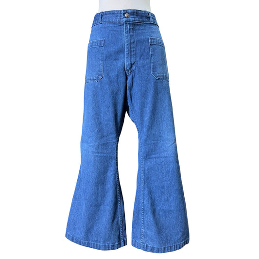 Vintage 1970’s Seafarer Navy Sailor Jeans Cropped 12” Kick Flare Talon Zipper Made In USA 36