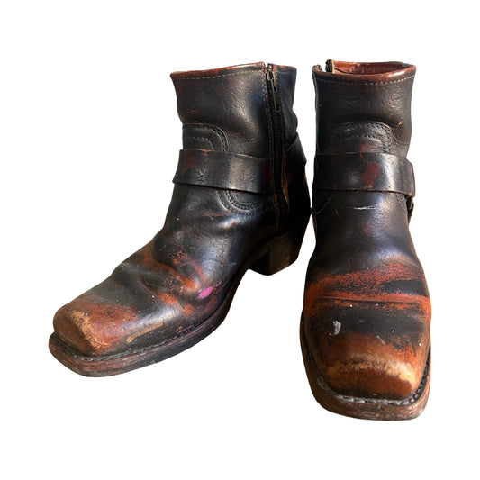 Vintage Frye Harness Ankle Zip Boots Distressed 8.5