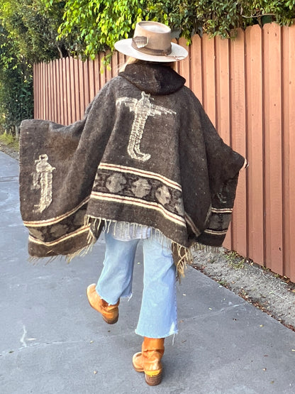 Rare Vintage 1960’s Guatemalan Quetzal Bird Handmade Wool Poncho O/S