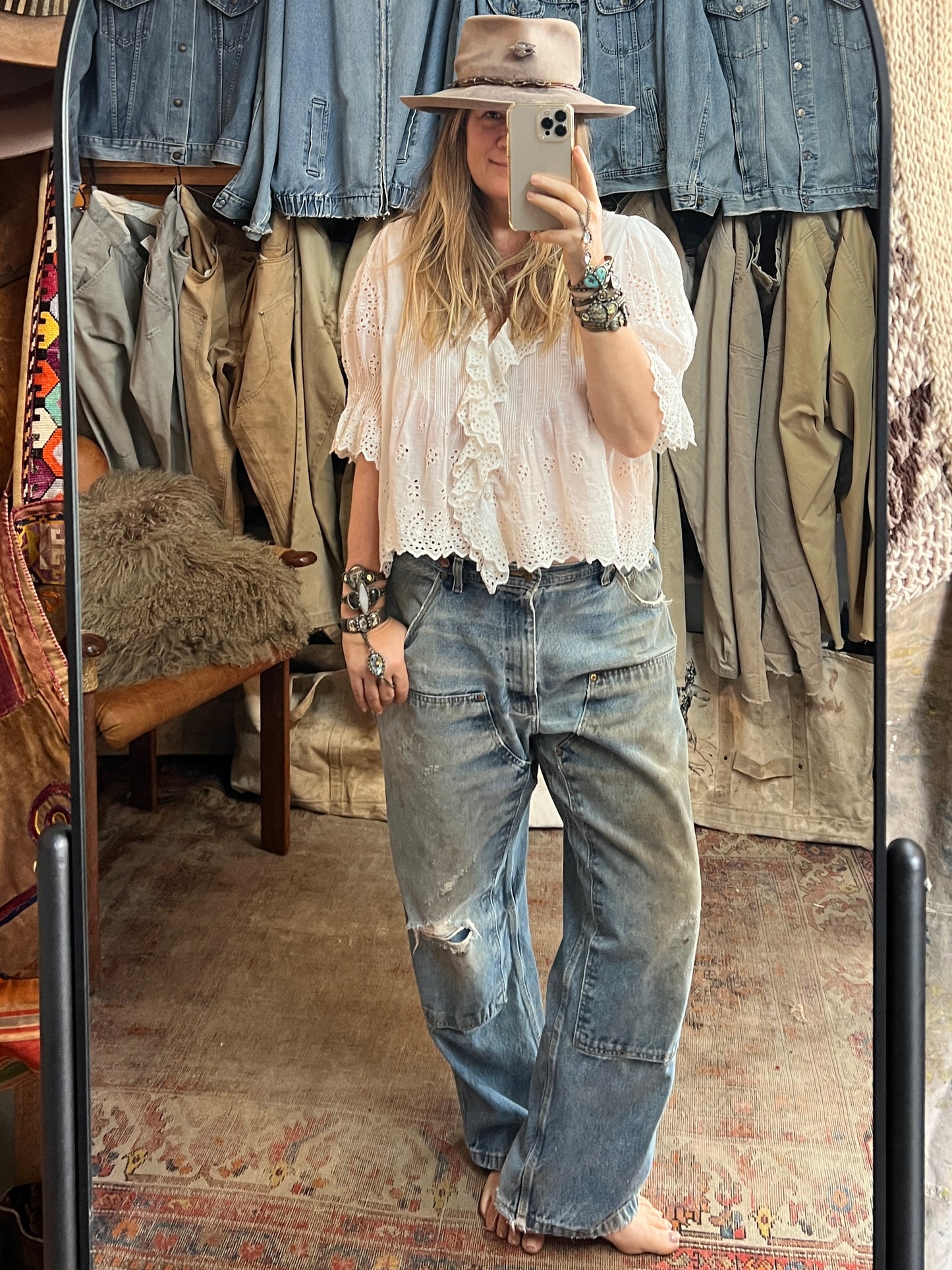 Vintage Distressed Key Double Knee Jeans 38x29