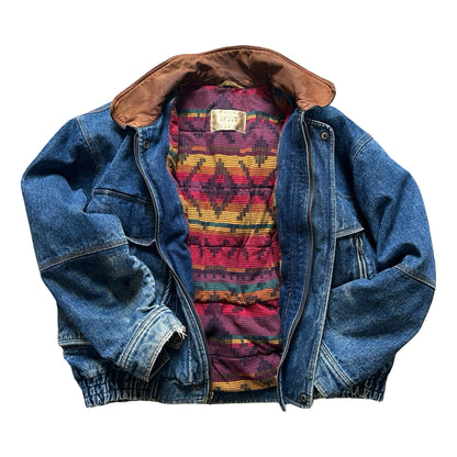 Rare Vintage 80’s Levi’s Denim Aztec Flannel Lined Bomber Jacket L/XL