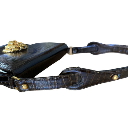 Vintage 1950’s Embossed Patent Leather Purse w/ Gold Brooch Closure