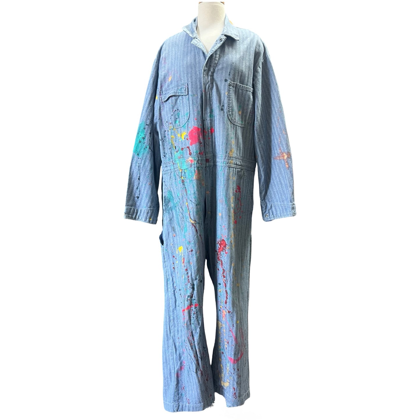 Vintage Berco HBT Denim Jumpsuit Hand Painted by LA Artist XL/XXL