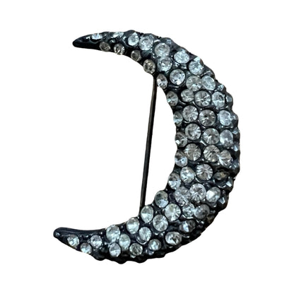 Antique Victorian Crescent Moon Rhinestone Brooch