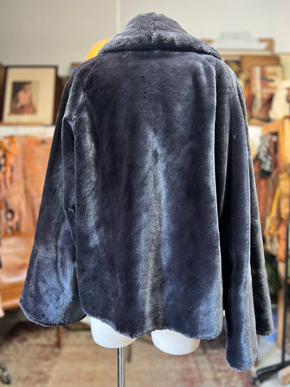 Vintage Shawl Collar Bell Sleeve Silk Lined Faux Fur Jacket O/S