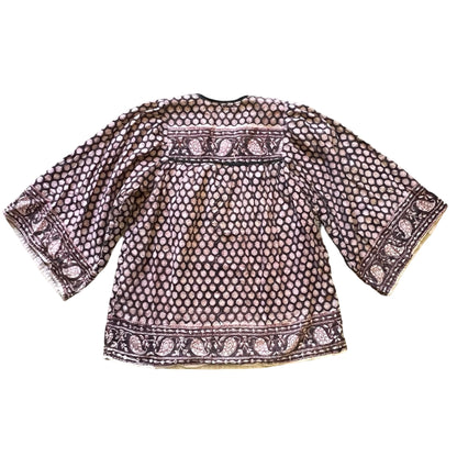 Vintage 70’s India Block Print 3/4 Bell Sleeve Cotton Blouse Rare Colorway S/M