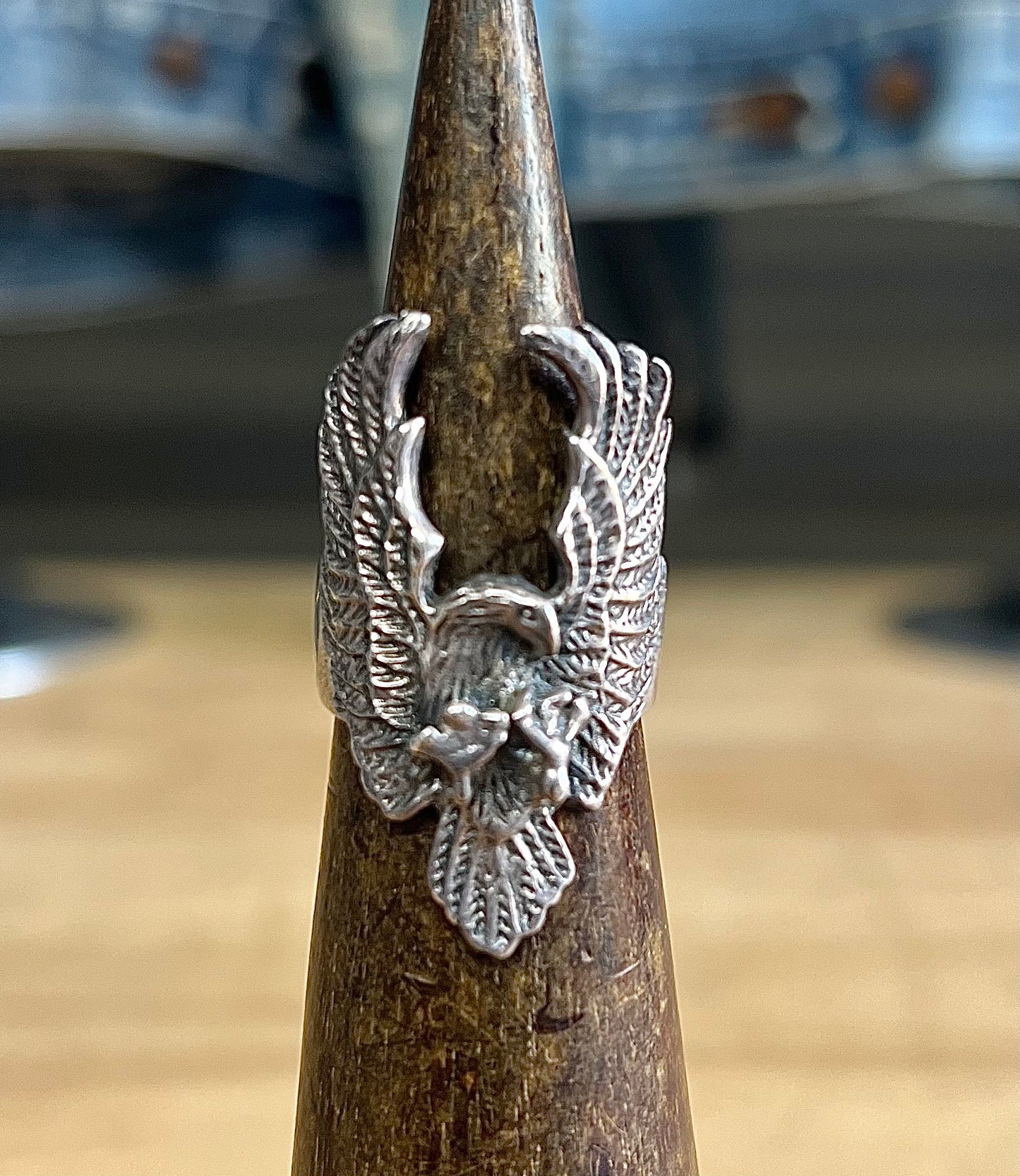 Vintage Sterling Silver Eagle Biker Ring Size 7 1/4